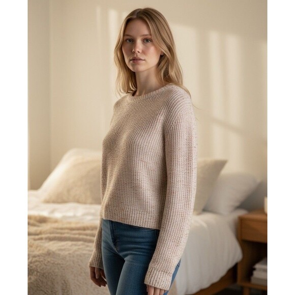 Talbots Women’s Large Cable Knit Crewneck Sweater Pink Speckled Textured - Picture 1 of 9